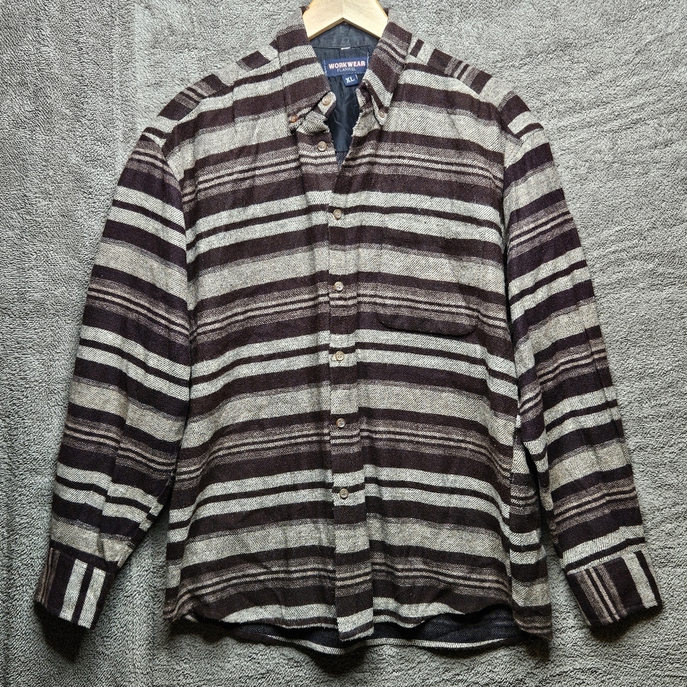 Workwear Flannel Button Up Striped Brown & Tan